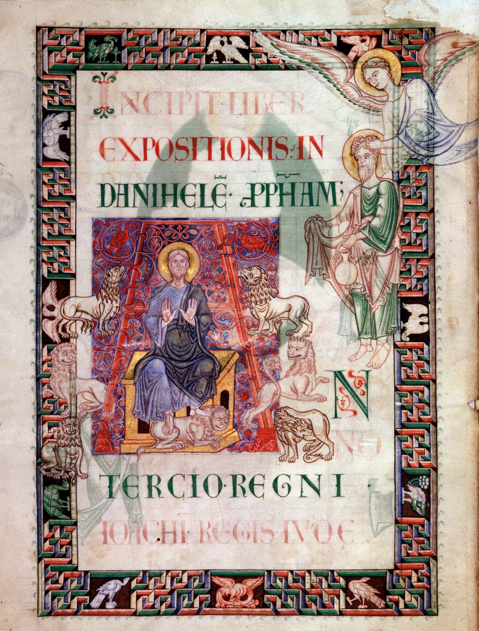 Daniel in the lion pit rescued by the prophet Habacuc. Miniature taken from the manuscript 