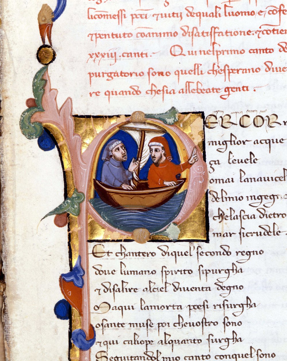Dante Alighieri: Divine Comedy incipit of Purgatory. Dante and Virgil. 14th century manuscript. Milano Biblioteca Trivulziana by Unknown artist