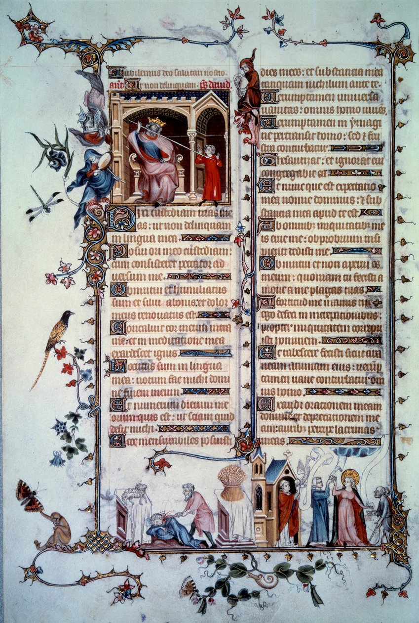 David Threatened by Saul. Allegory of Greed. Sacrament of Communion. Allegory of Charity. Miniature from the Psalm 