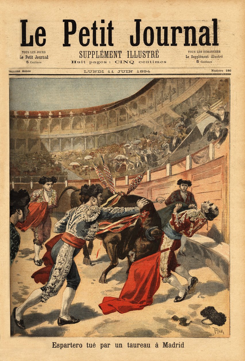 Death of the Spanish matador Manuel Garcia dit Espartero (1865-1894), in the arenas of Madrid, by an estocade of the bull by Unknown artist