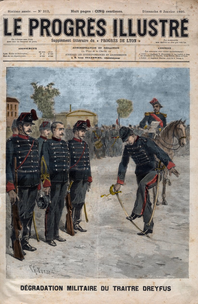 Degradation of Alfred Dreyfus - Dreyfus Case: The Degradation of Alfred Dreyfus in the Courtyard of the Military School, Paris, 5 January 1895 (engraving) by Unknown artist