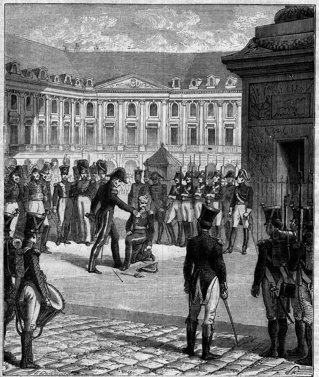Degradation of General Bonnaire former soldier of the empire condemned for the accidental death of Louis XVIII