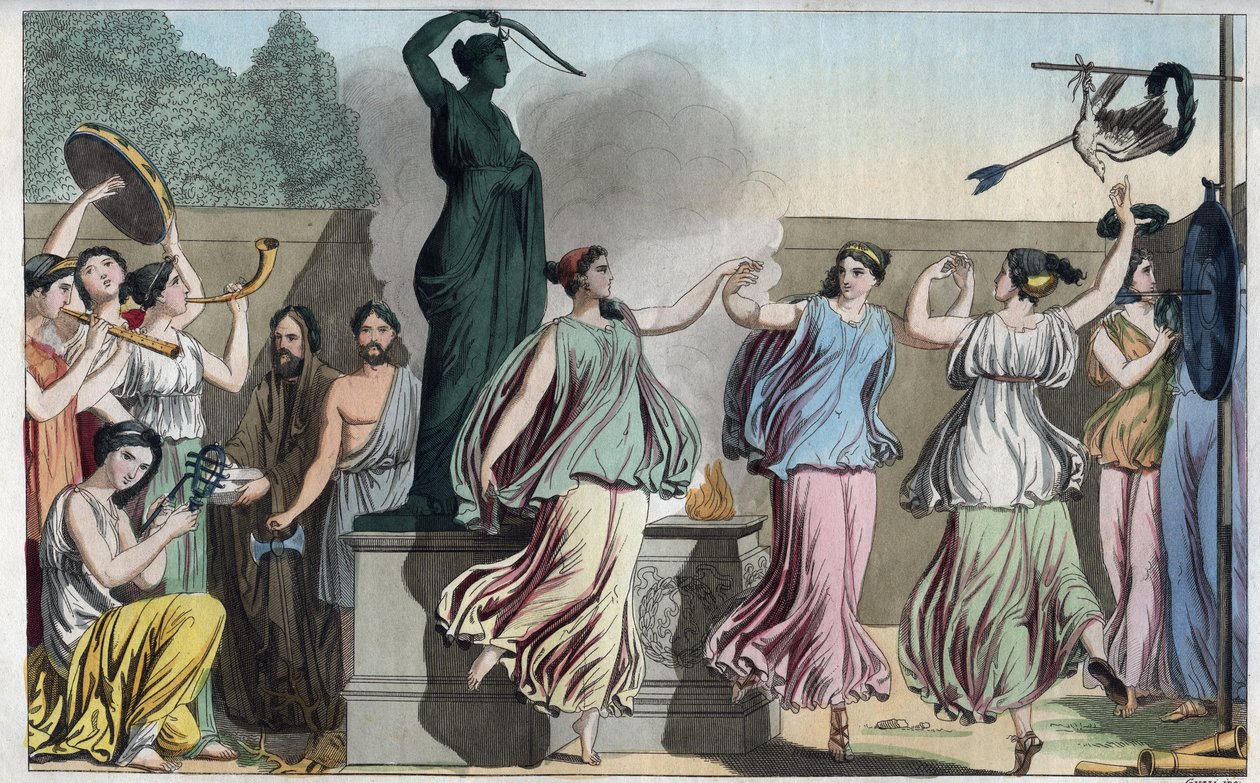 Delian Dance in the feast of Diana or Artemis - engraving from 