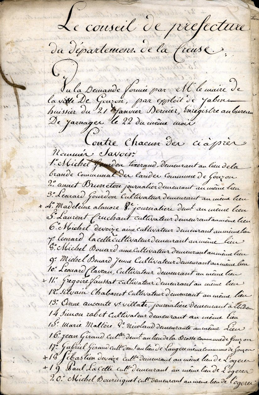 Deliberation of the Council of Prefecture of Guéret (Creuse) of 23 April 1823 by Unknown artist