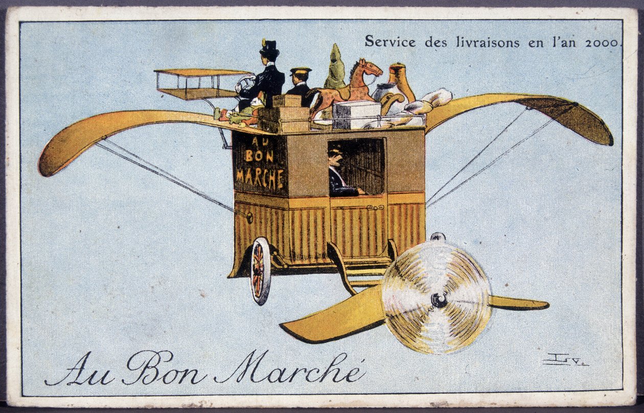 Delivery service in the year 2000 - Bon Marché label, late 19th century by Unknown artist