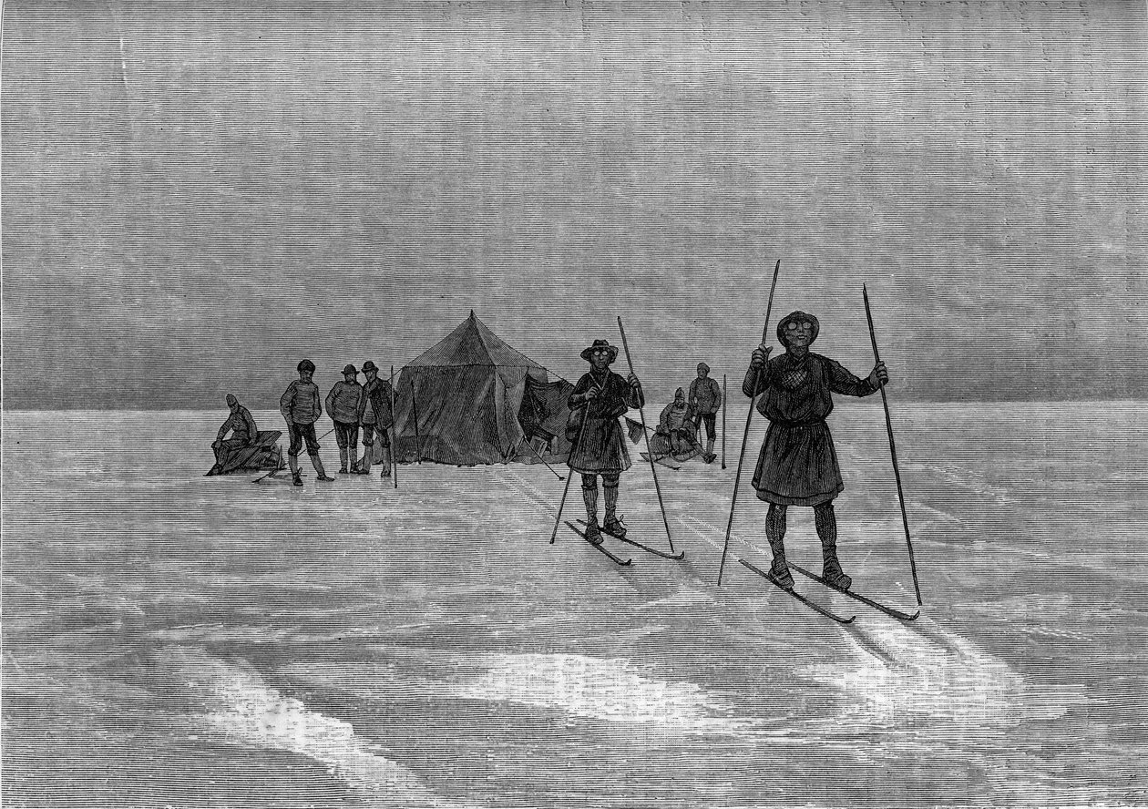 Departure of the Lapons on the Greenland Ice Sheet. Engraving in Le Journal de la Jeunesse by Unknown artist