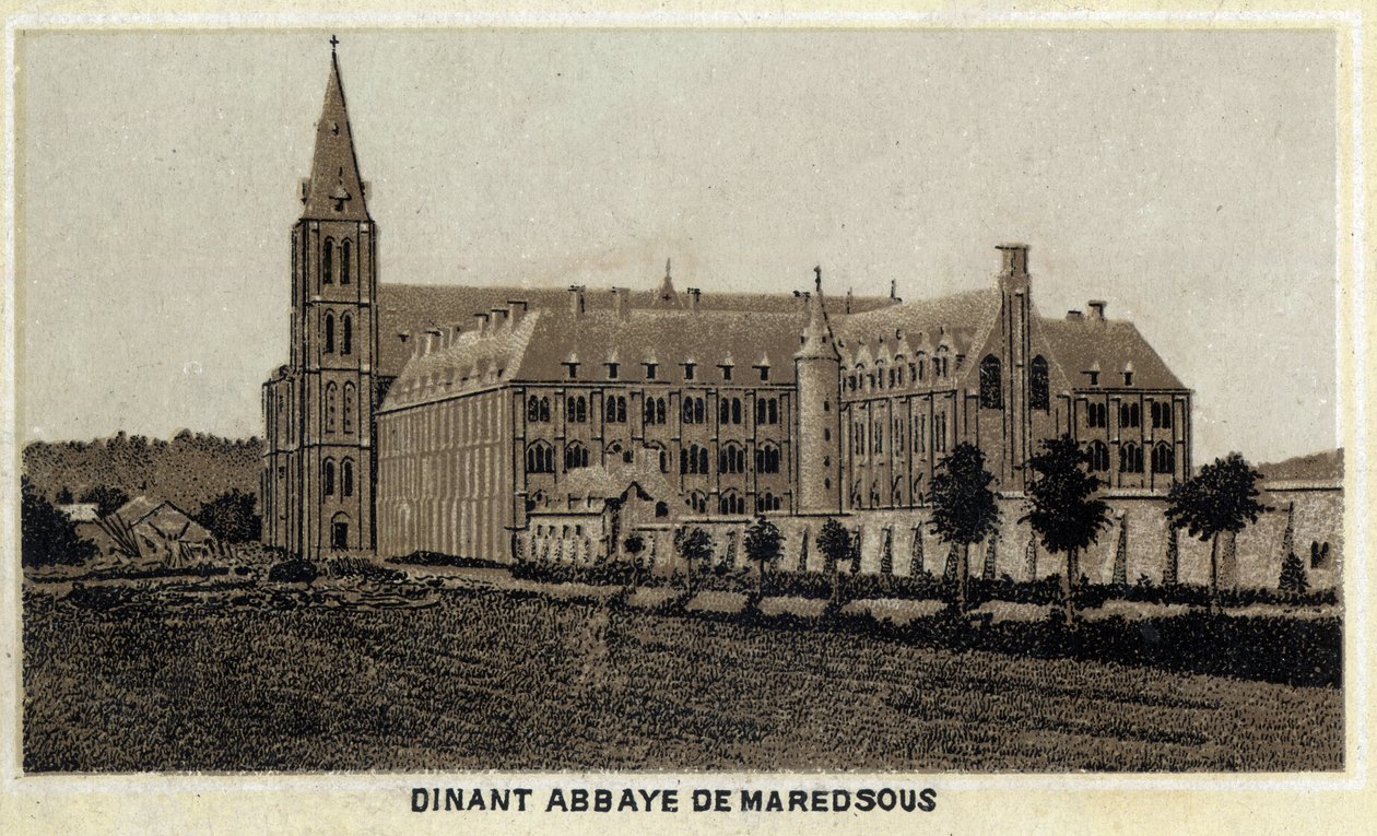 Dinant, Abbey of Maredsous, Wallonia, Belgium. Chromolithography of the late 19th century by Unknown artist