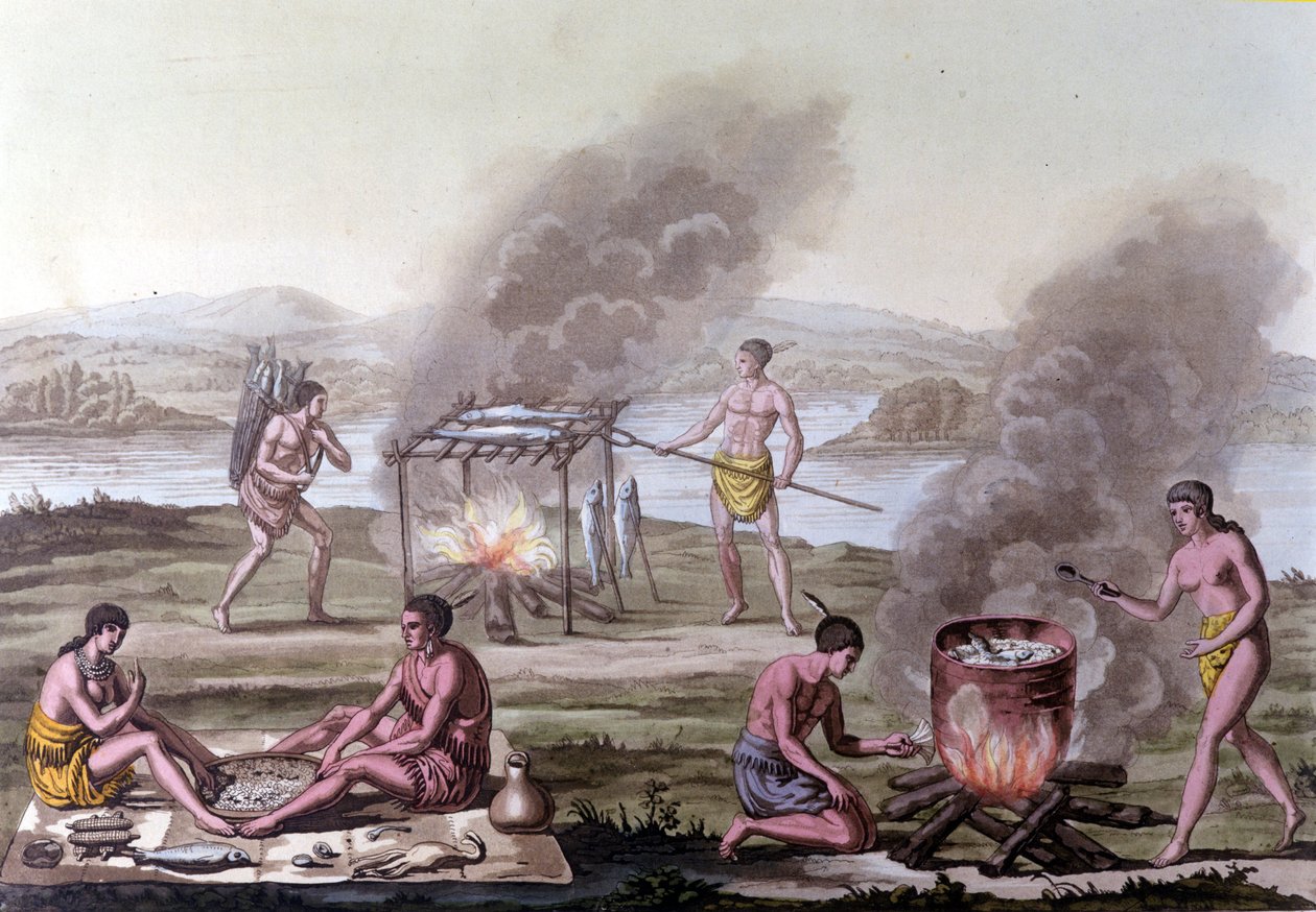 Dining and cooking scene among the Florida Indians by Unknown artist