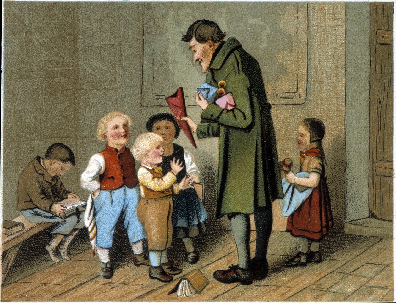 Distribution of awards at school - chromolithography, late 19th century by Unknown artist
