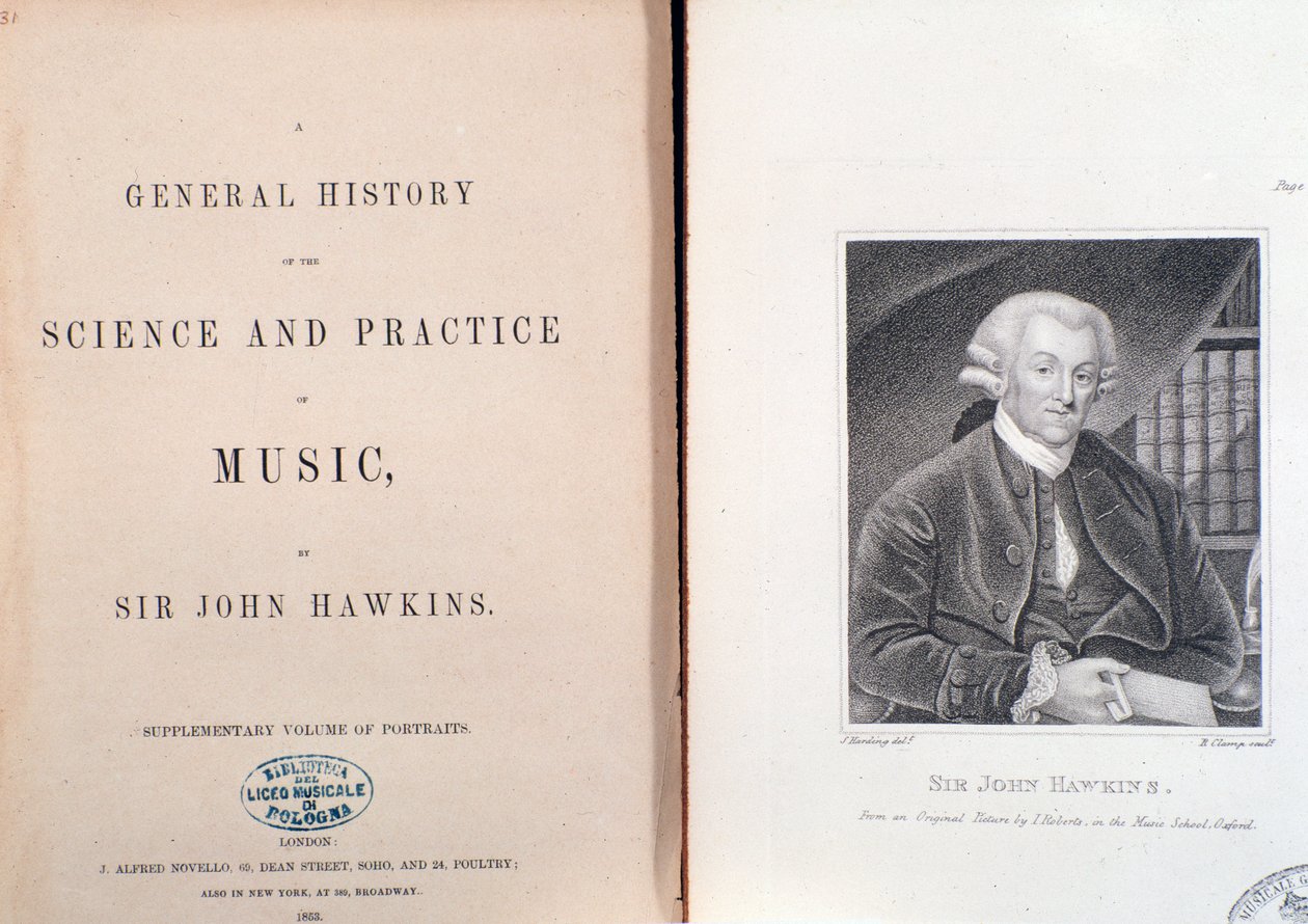 Double page and frontispiece of General History Of The Science And Practice Of Music by John Hawkins by Unknown artist