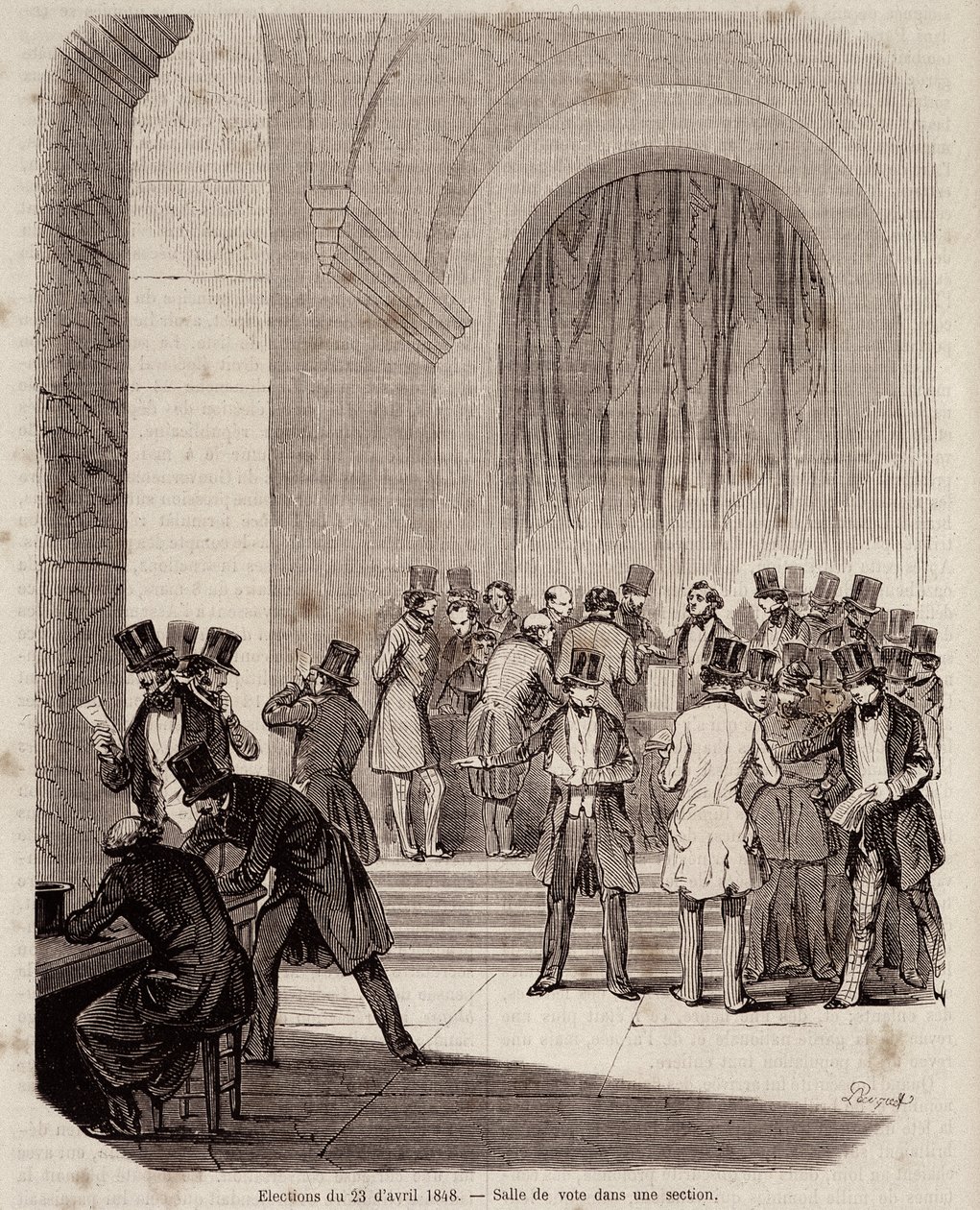Elections of 23 April 1848: voting room in a section - in “Contemporary popular history” by Unknown artist