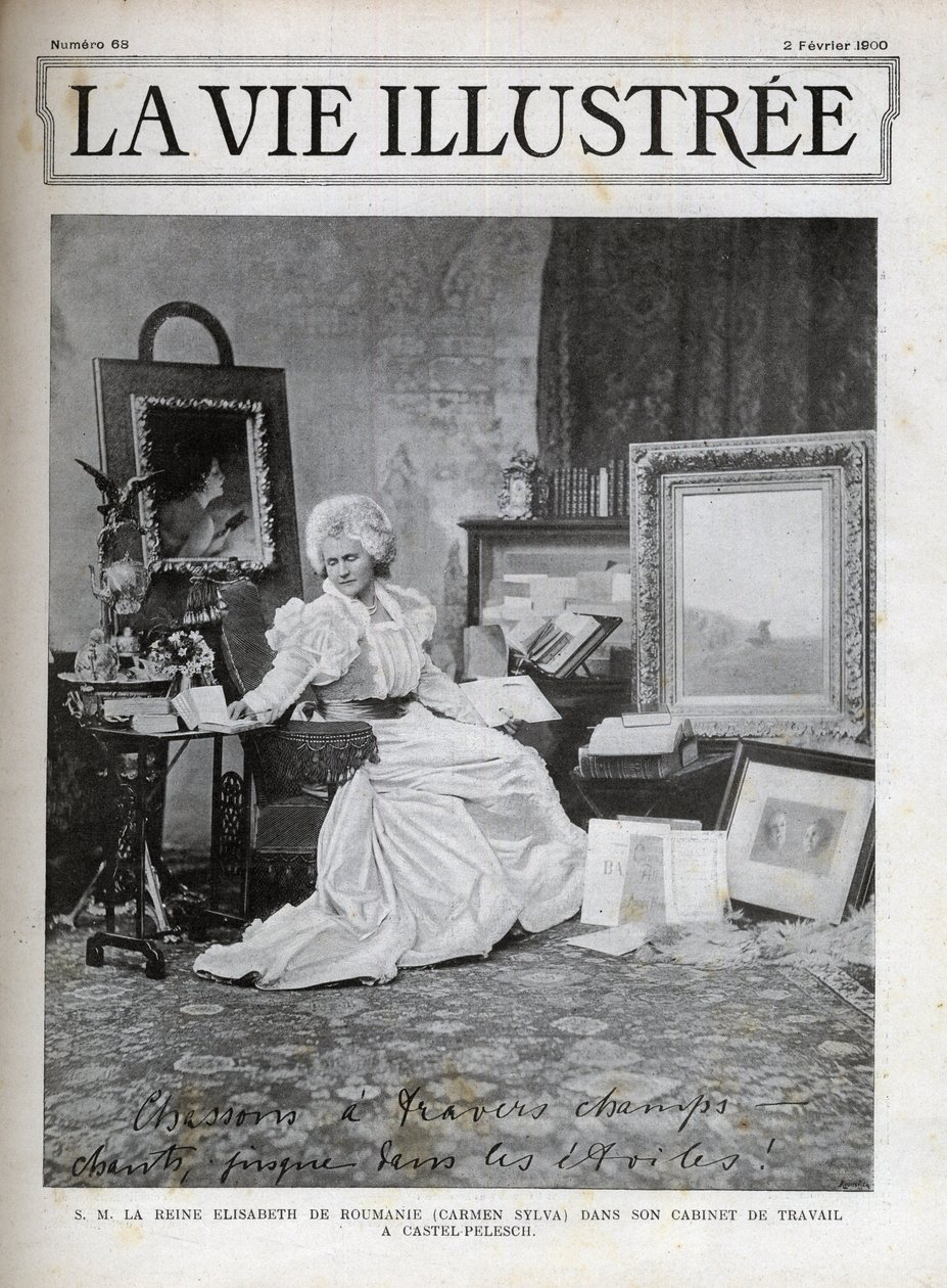 Elisabeth of Wied Queen consort of Romania 1843-1916 - Elisabeth de Wied - Elisabeth Pauline Ottilie Louise de Wied (known as the pen name Carmen Sylva), in her office at Castel Pelesch - cover of life illustrated from 1900 by Unknown artist