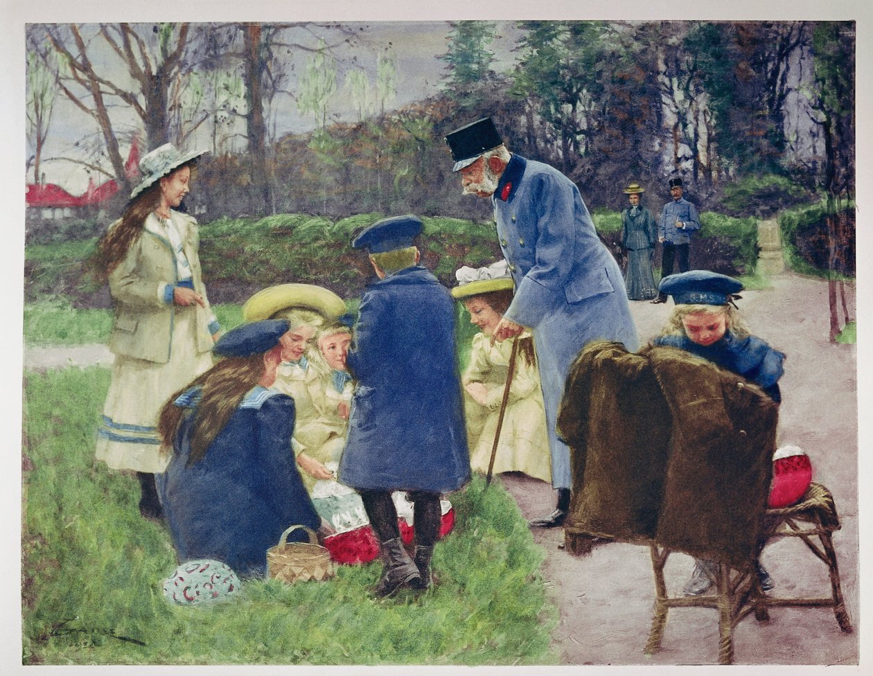 Emperor Franz Joseph Watches His Granddaughter in the Park of His Villa in Ischl, Upper Austria by Unknown artist
