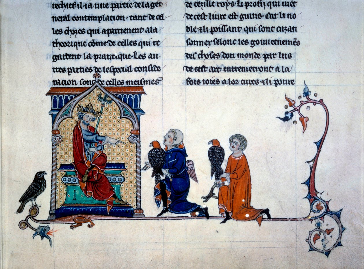 Emperor Frederic II receiving miniature falconers from 