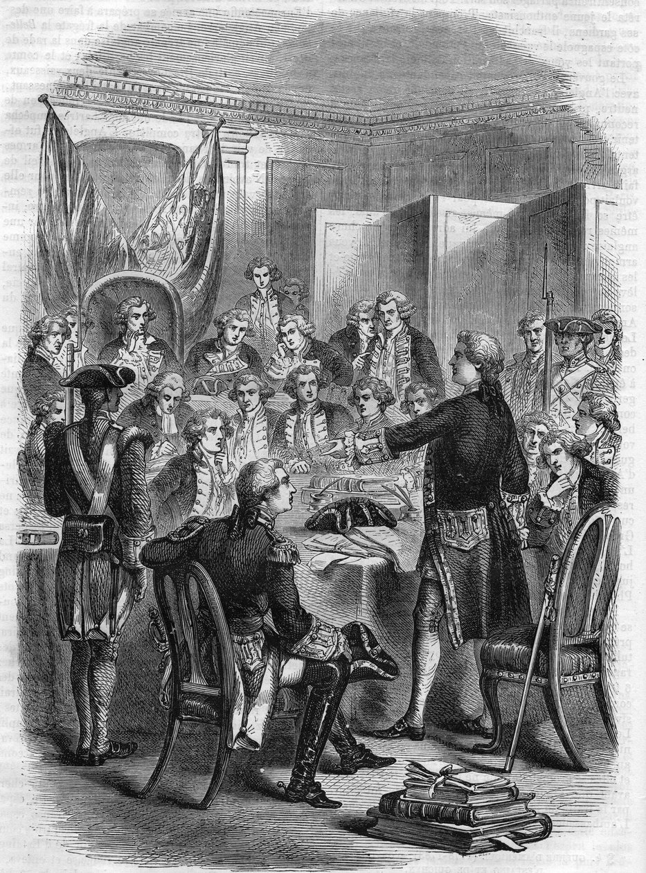 English Admiral Augustus Keppel before the Council of War after the Naval Battle of Ouessant on 27 July 1778. by Unknown artist
