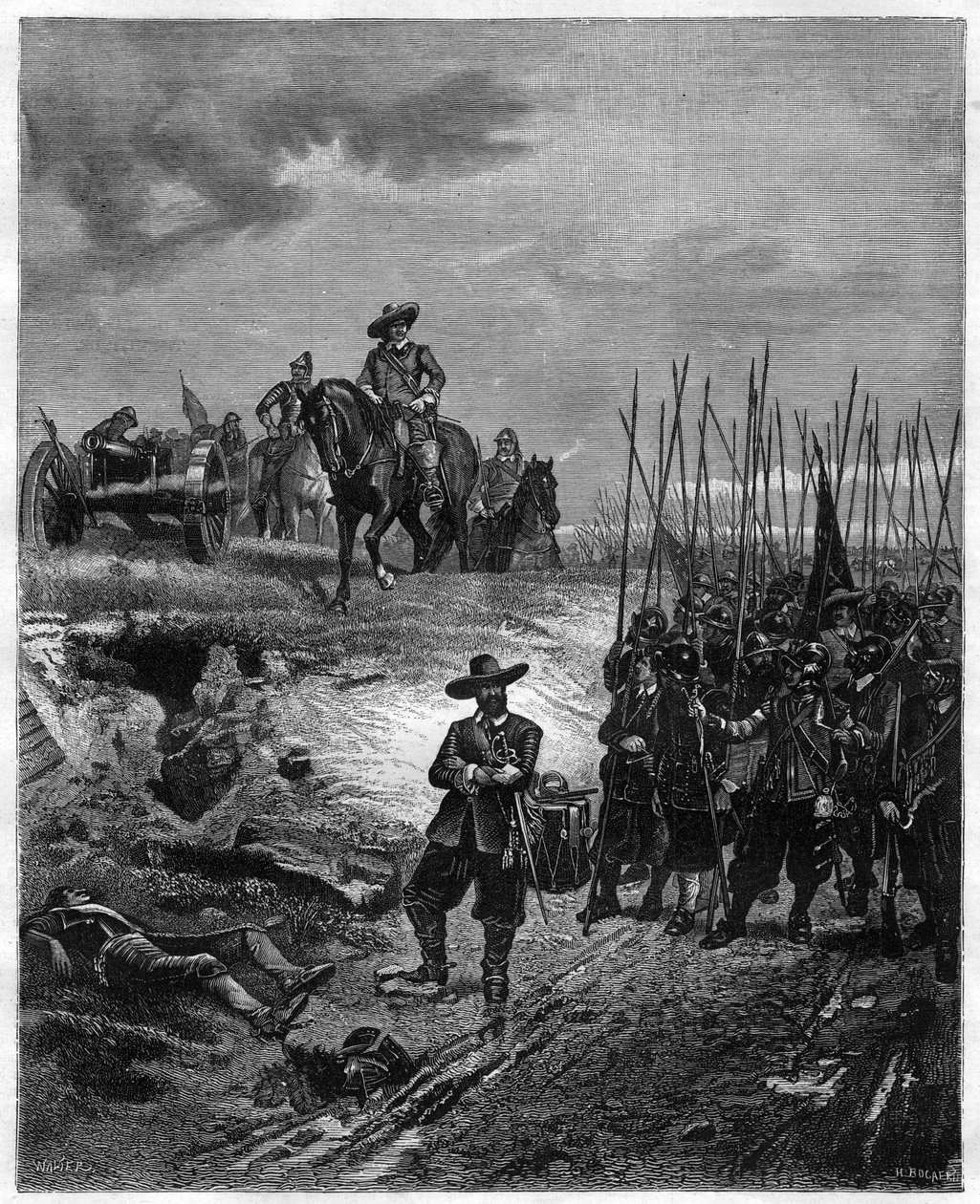 Oliver Cromwell at the Battle of Marston Moor, 2 July 1644 (engraving 19th century) by Unknown artist