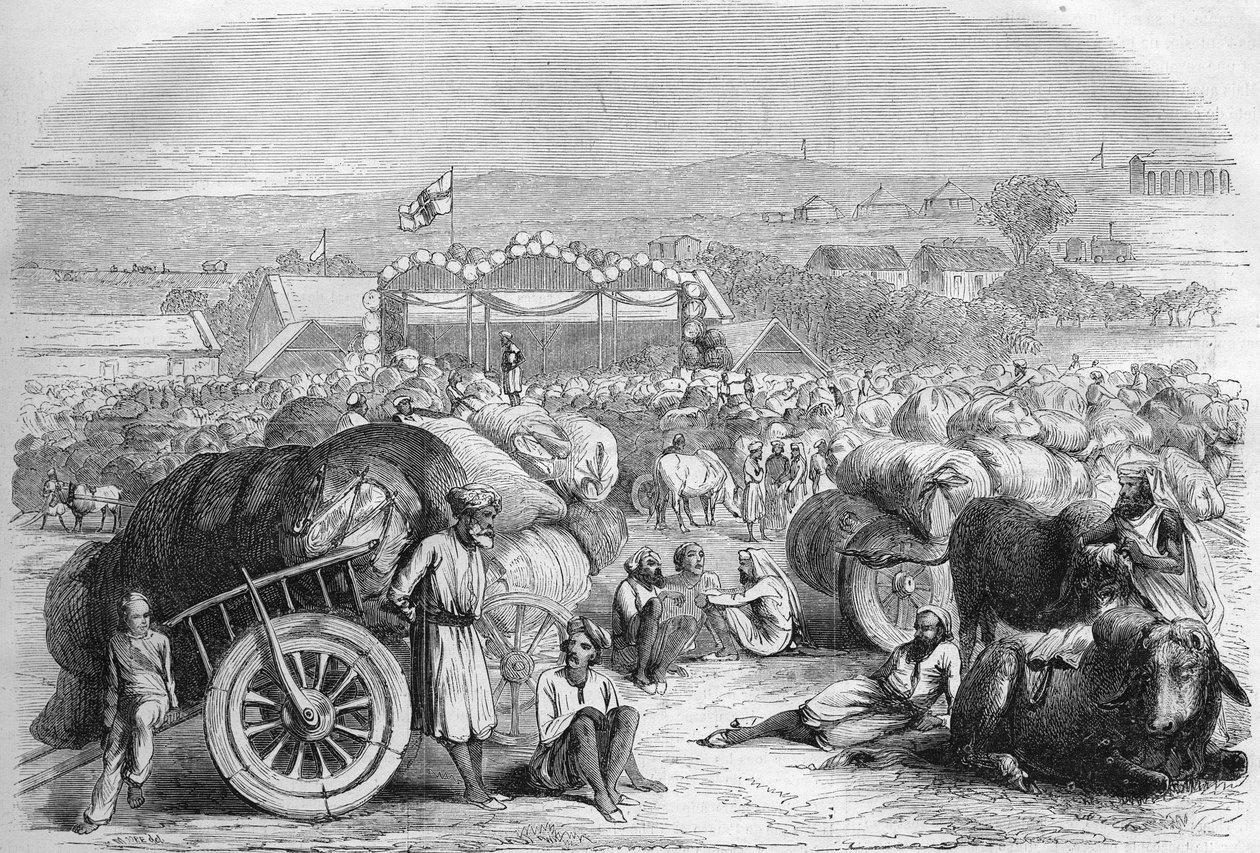 English India 1872: The cotton market of Khangaon by Unknown artist