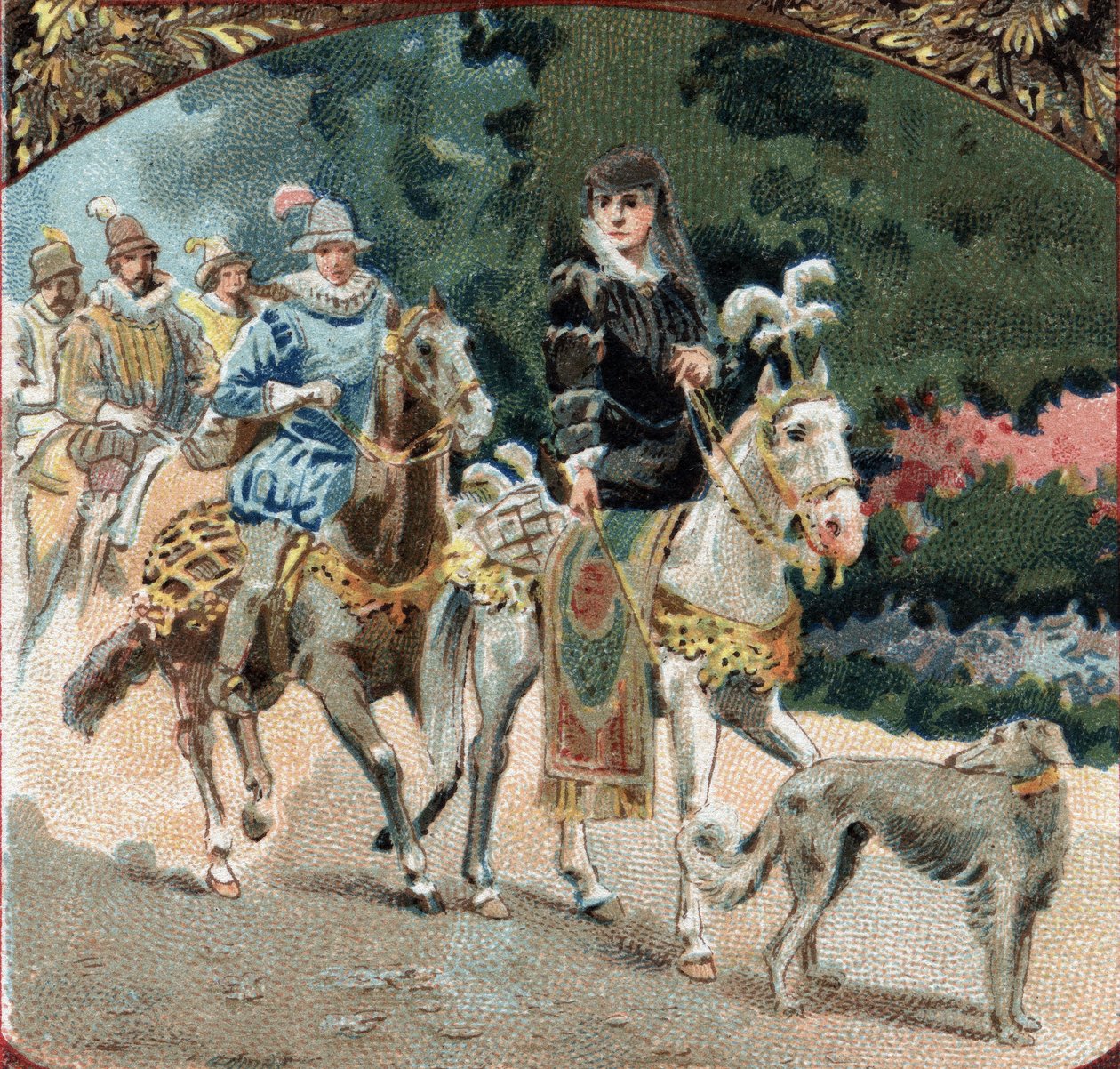 Entombment of Charles IX (1550-1574) and Catherine de Medicis (1519-1589) to the castle of Chenonceaux. Chromolithography of the late 19th century. by Unknown artist
