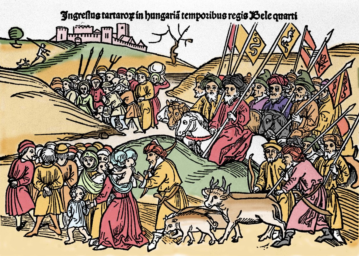 Entry of the Tartars into Hungary under the rule of Bela IV (1235-1270) of Hungary. Engraving from 