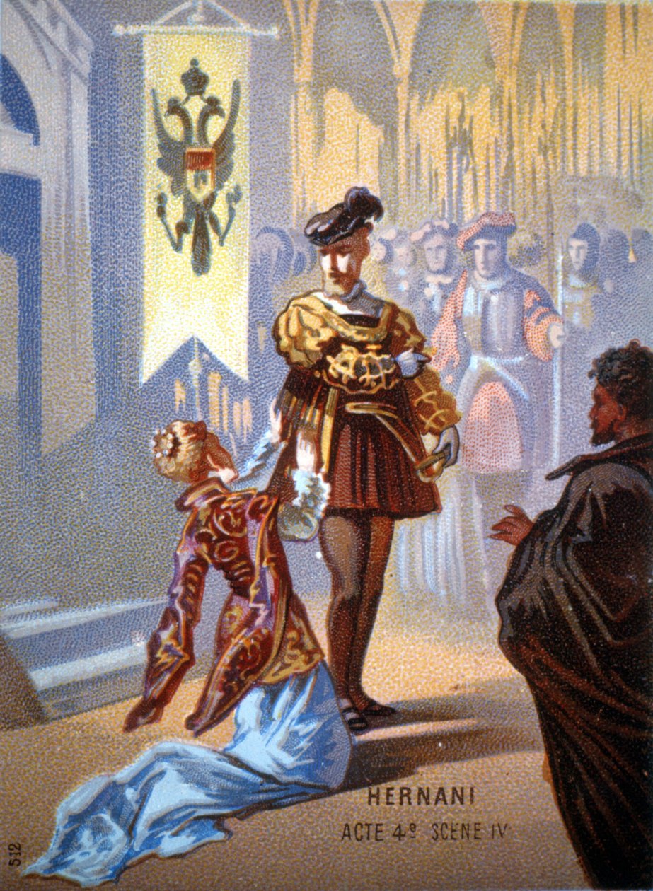 Ernani by Giuseppe Verdi, Act IV, Scene IV. chromolithograph 19th century by Unknown artist