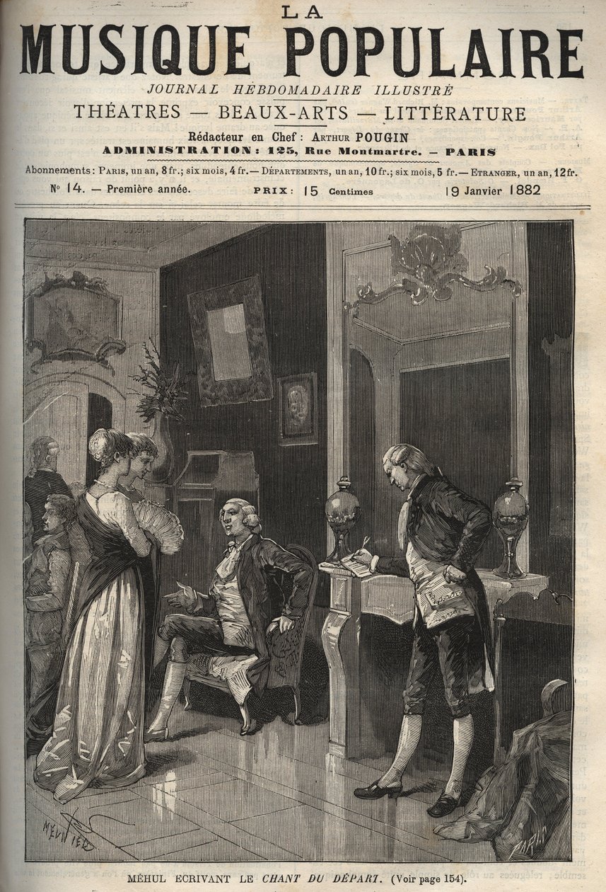 Etienne Nicolas Mehul (1763-1817) writer “Le chant du depart” (revolutionary chant et hymn a la liberte) - engraving in “La musique populaire” illustrated weekly newspaper - 1882 by Unknown artist