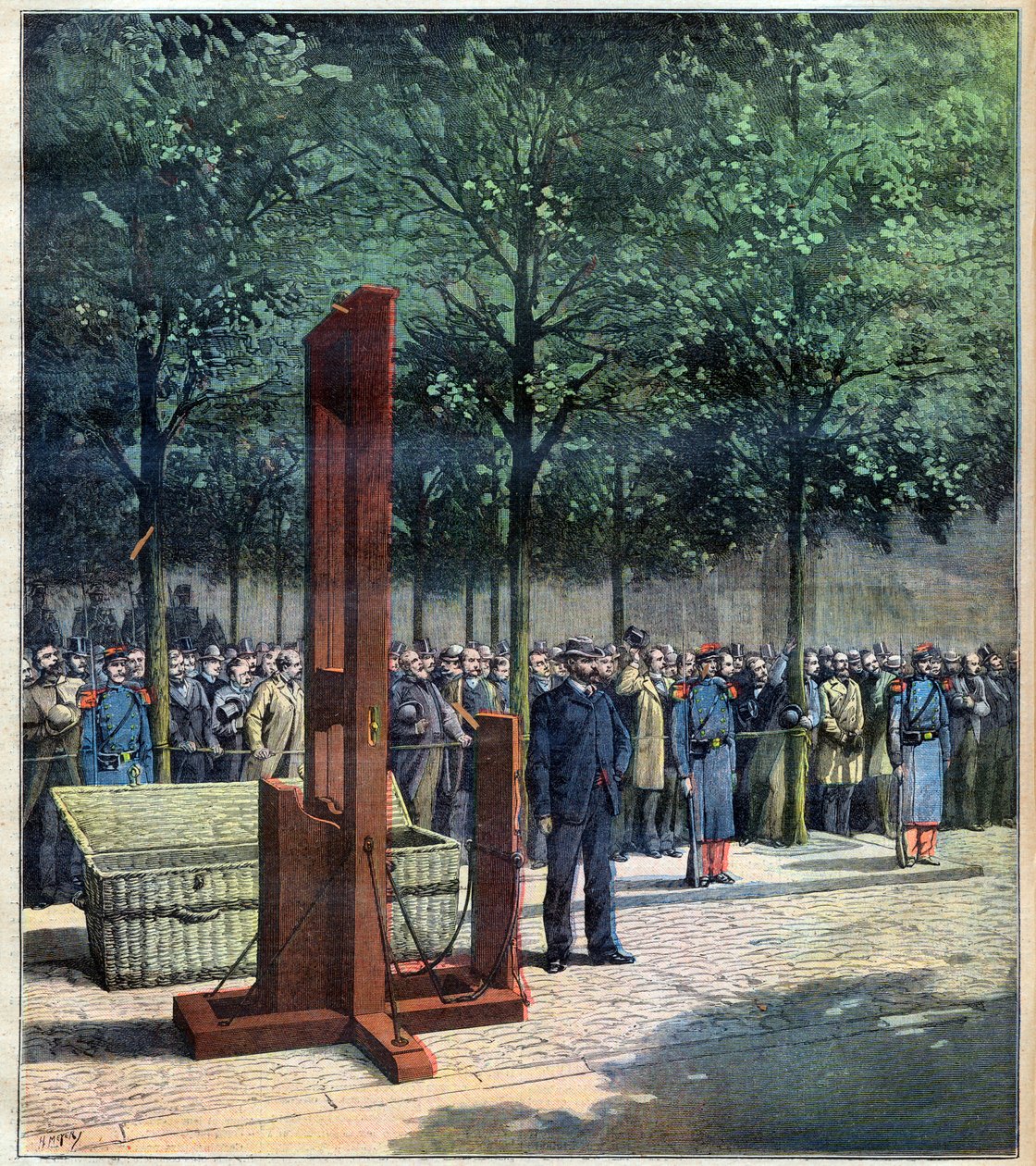 Execution with the Guillotine of the Murderers of Courbevoie, Dore & Berland, in Front of La Roquette Prison, Paris, August 8, 1891 by Unknown Artist