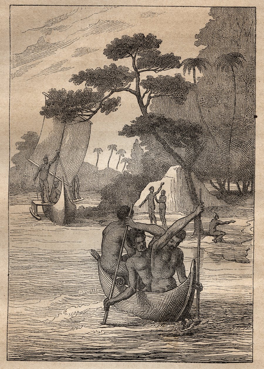 Expedition by Nicolas Thomas Marion-Dufresne: canoes from the islands of the Admiralty (Bismarck Archipelago, Papua New Guinea) - illustration taken from 