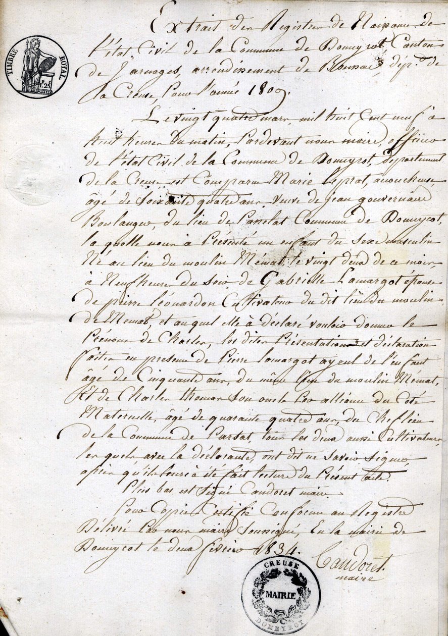 Extract from the Register of Birth of the State-Civil of the Municipality of Dommyrot, Certified Copy of February 2 by Unknown artist