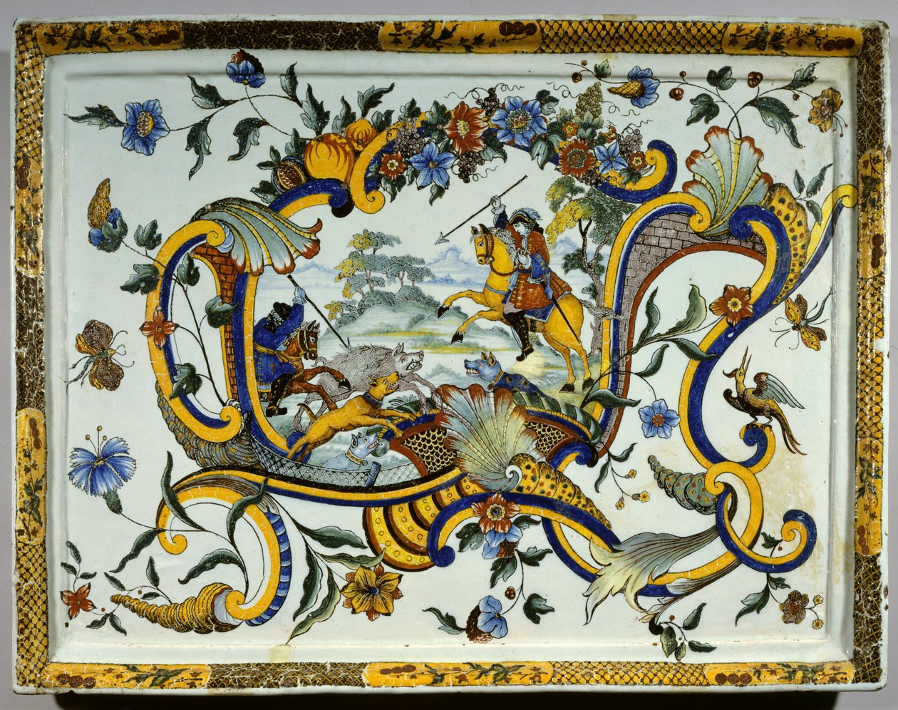 Faience Dish Representing a Wild Boar Hunting Scene by Unknown artist