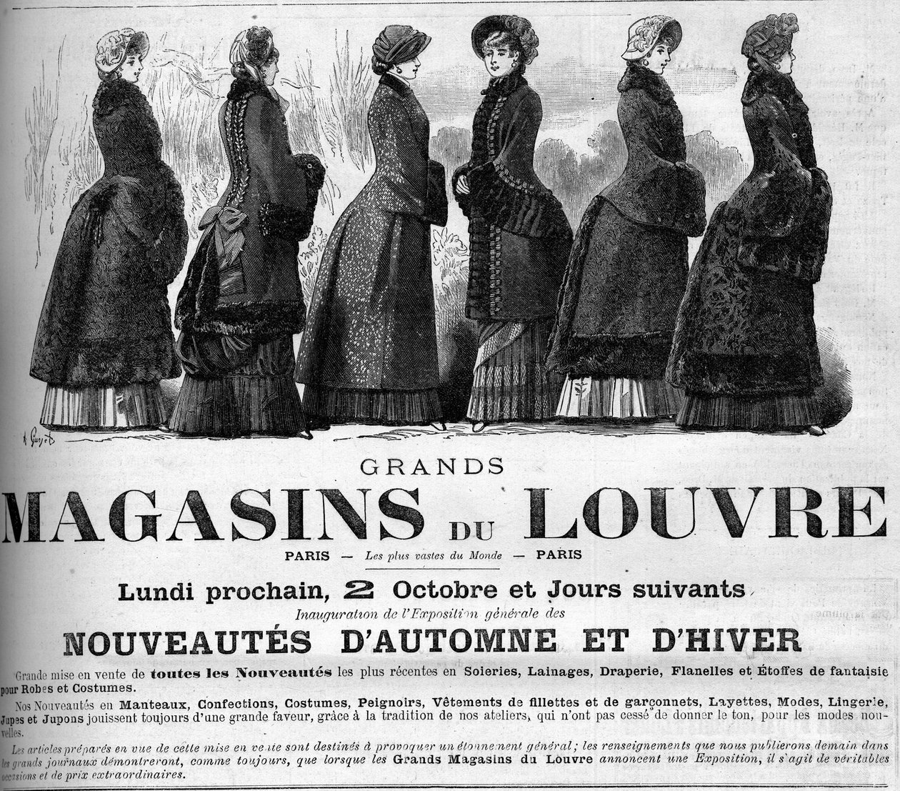 Fashion feminine 19th century: advertisement for the Louvre department stores by Unknown artist
