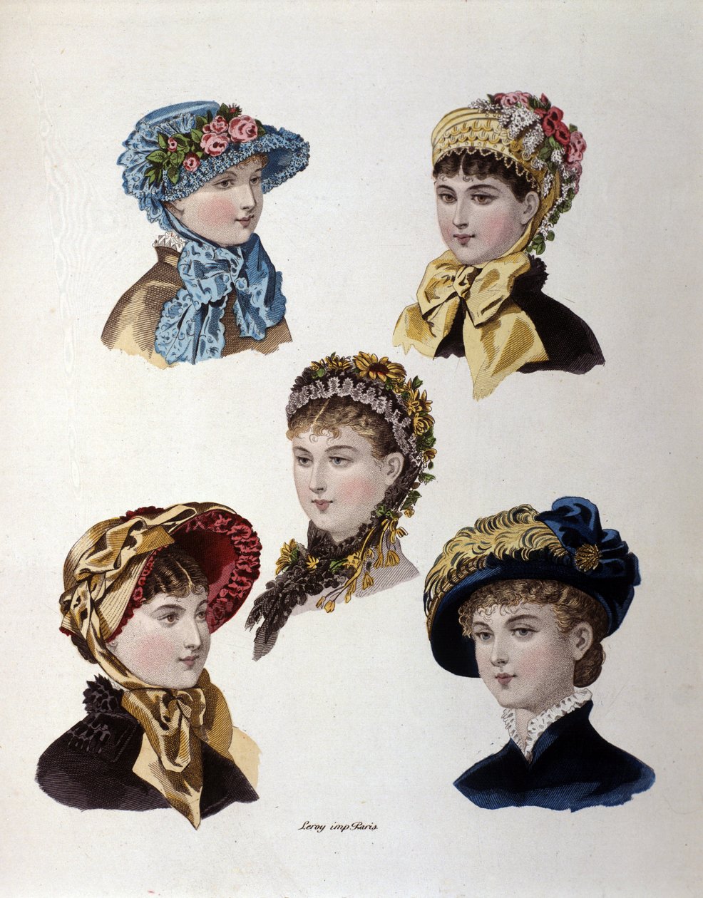 Fashion of the end of the 19th century: different models of women's hats