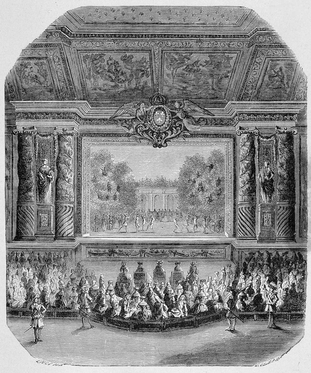Fete of Louis XIV, by the Duke of Saint Aignan (Comedy in music, played in the park of Versailles) Engraving by Unknown artist