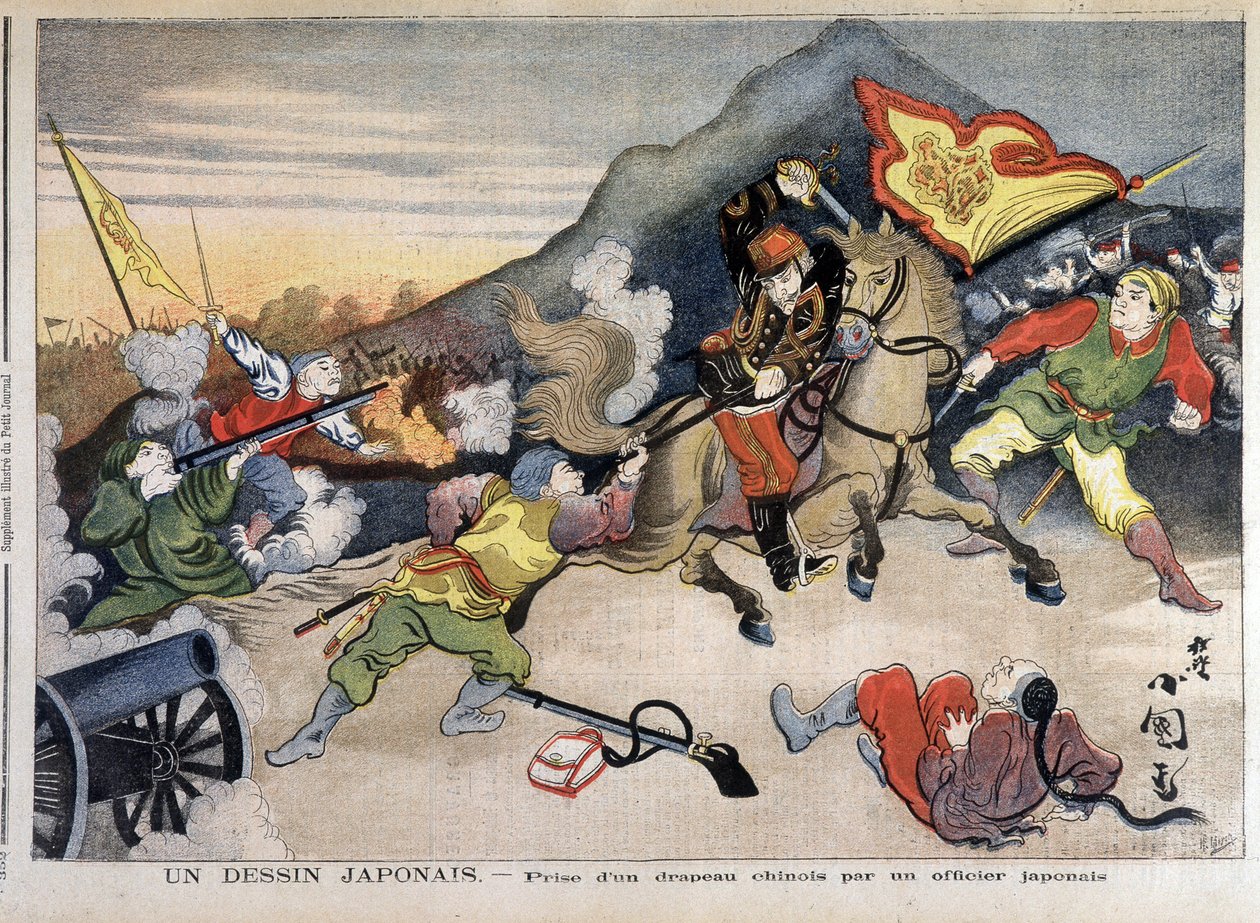 First Sino-Japanese War: Taking a Chinese Flag by a Japanese Officer - in 