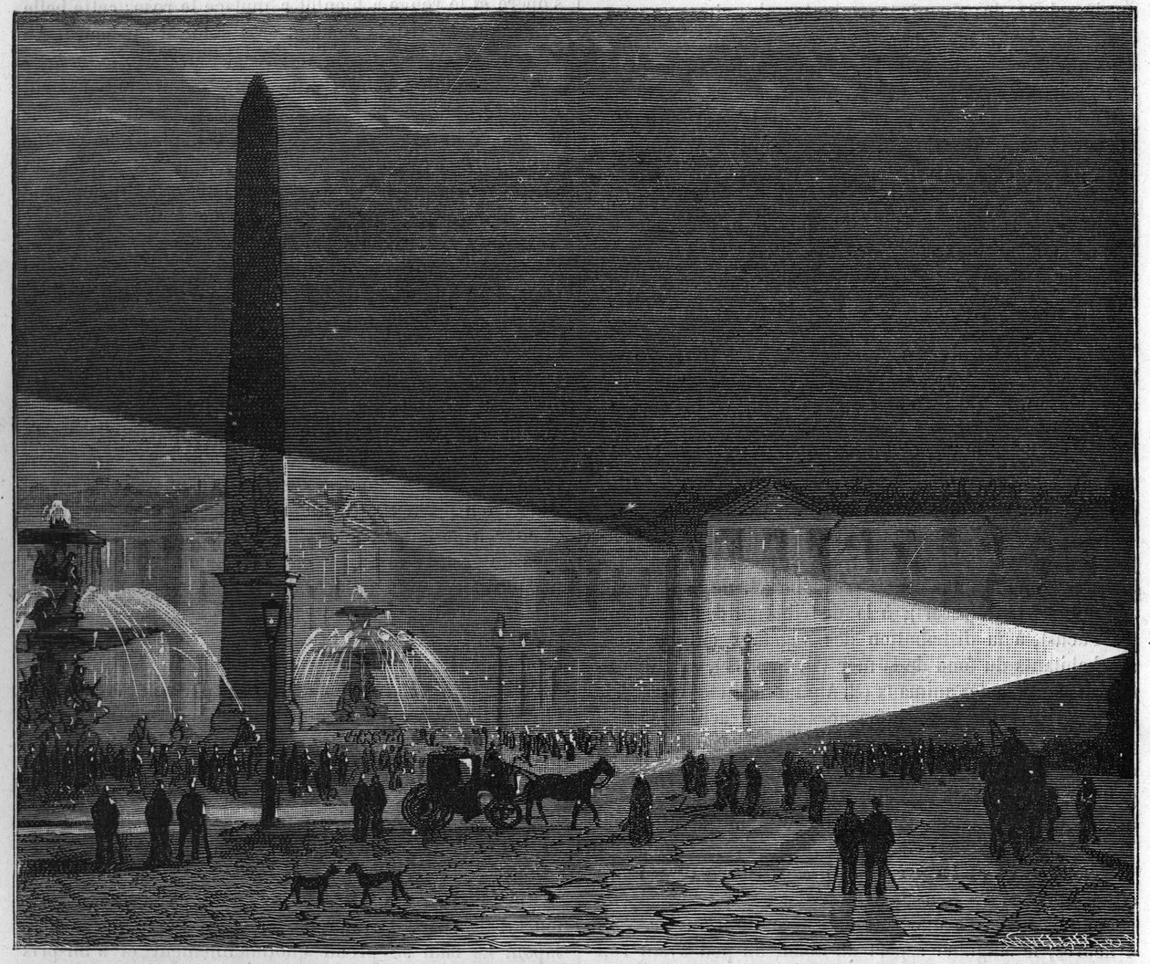 First public experiment of electric lighting made in Paris on the Place de la Concorde by Deleuil and Leon Foucault in December 1844 by Unknown artist