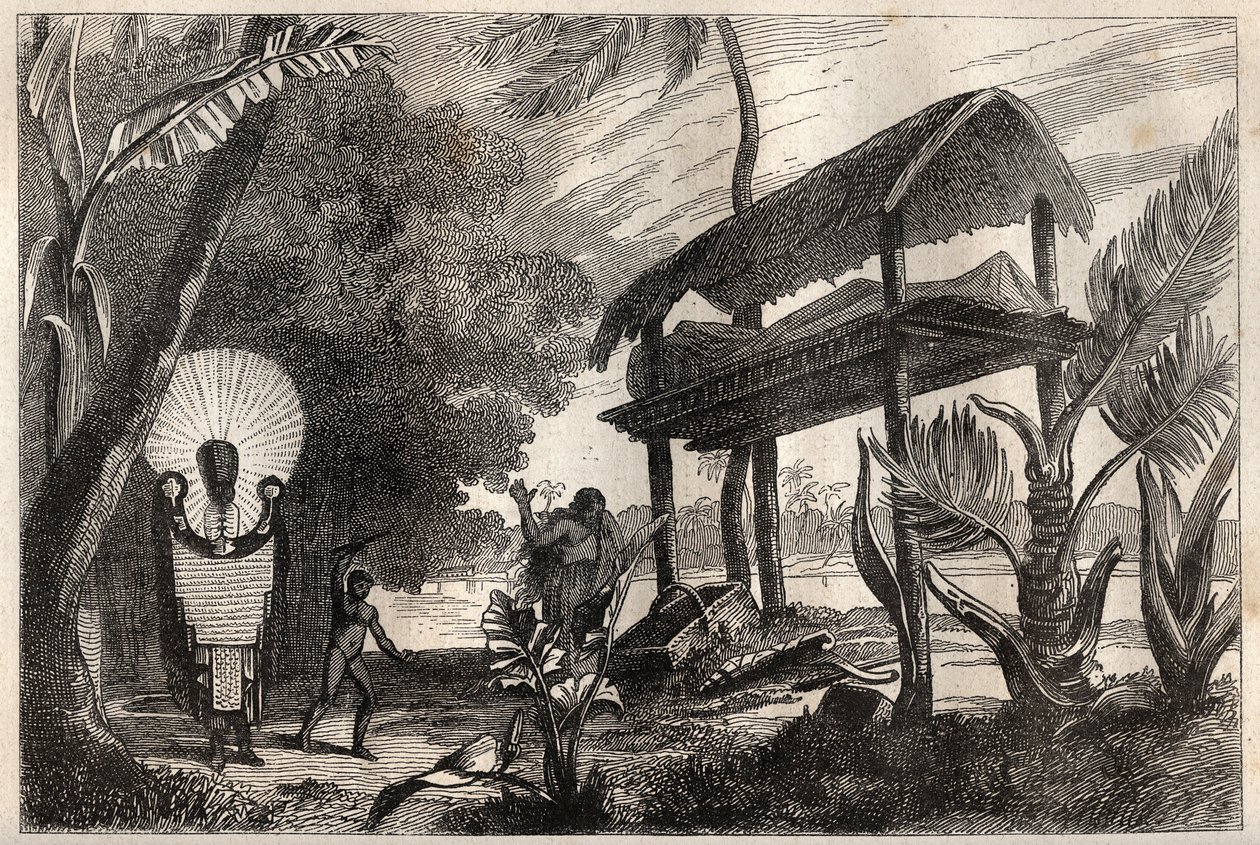 First voyage (1768-1771) of Captain James Cook: a fia-toka, burial building of Tahiti - illustration taken from The Great Mariners of the 18th century by Unknown artist