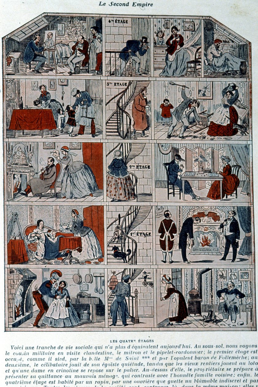 Five Floors Showing the Different Social Classes Under the Second Empire. Illustration Represented as a Cross Section of a Parisian Building by Unknown artist