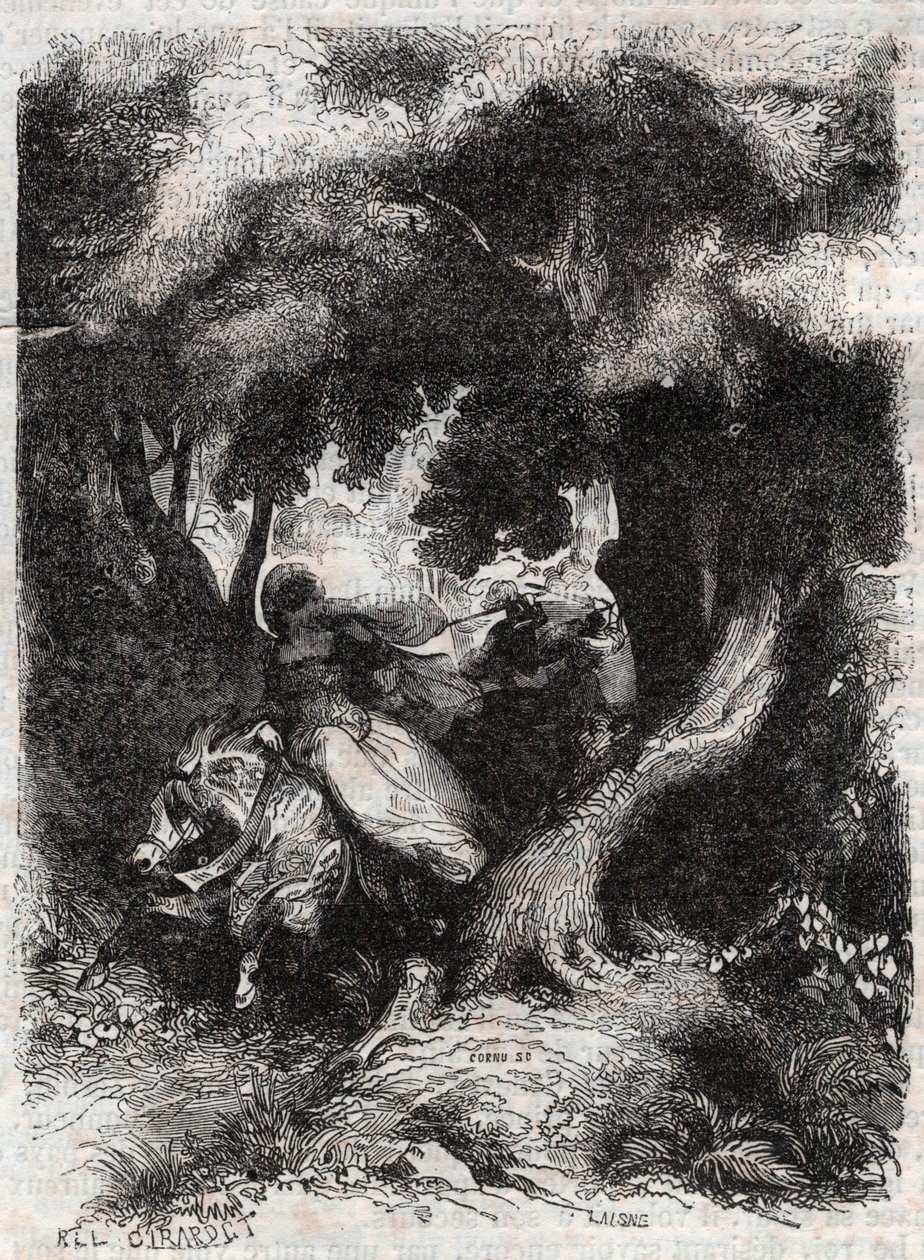 Flight of Angelica During the Battle - Engraving from 