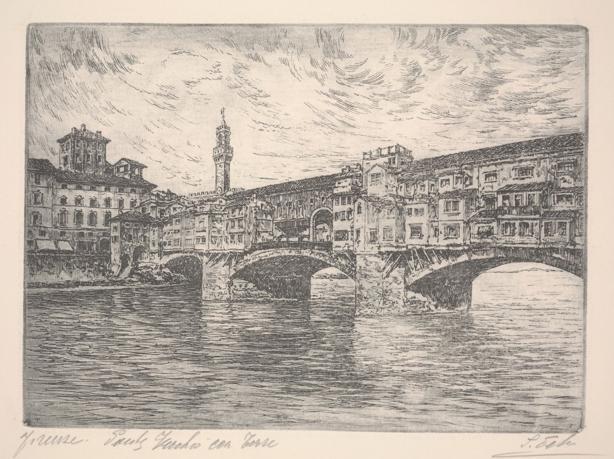 Florence, Ponte Vecchio with Tower, probably late 19th century by Unknown artist
