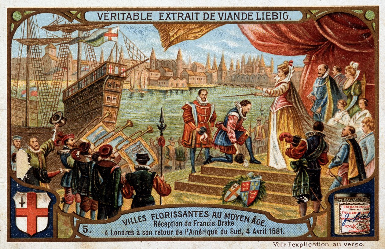 Flowering cities of the Middle Ages: reception of Francis Drake (1542-1596) in London (England), on his return from South America, April 4 by Unknown artist