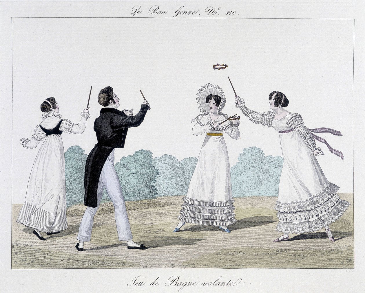 Flying ring game - in The Good Genre, No. 110, early 19th century by Unknown artist