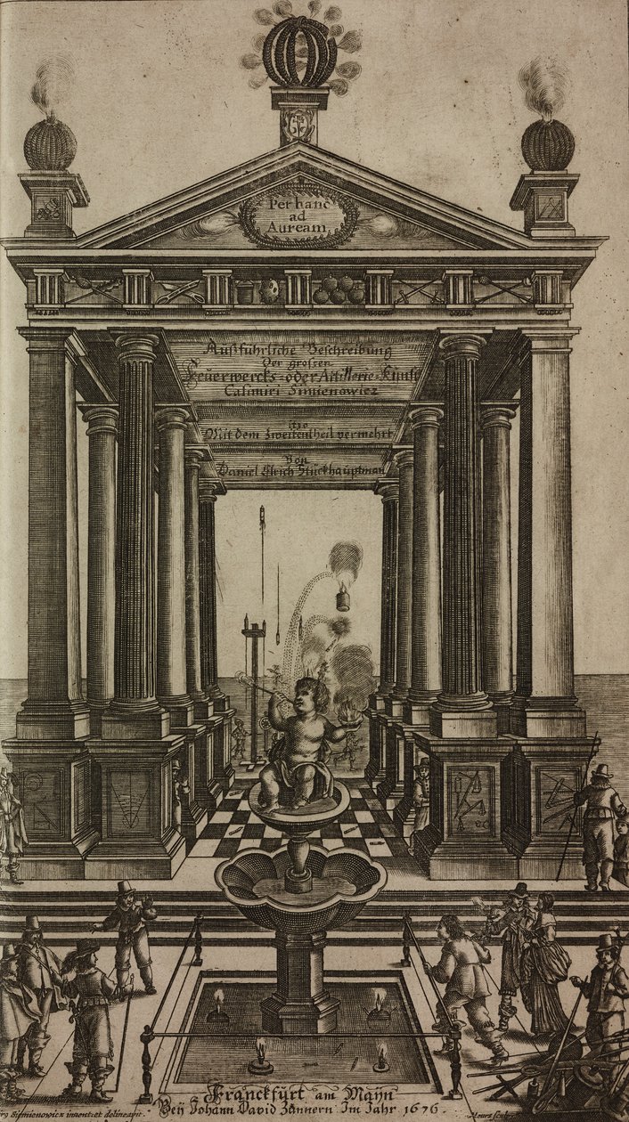 Fountain with Cherub and Temple, Engraving from Grand Art of Artillery by Casimir Siemienowicz by Unknown artist