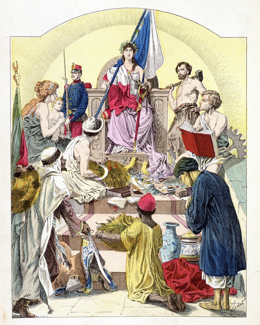France, under the traits of Marianne, surrounded by its personified colonies - in 