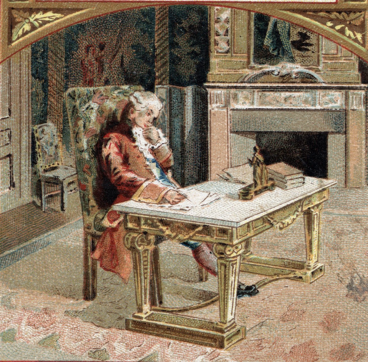 Francois-Marie Arouet de Voltaire, Age 23 at the Castle of Sully-sur-Loire. Chromolithography of the Late 19th Century by Unknown artist
