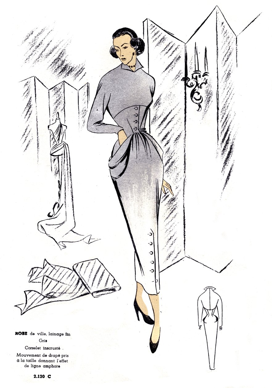 French Fashion, Woollen Town Dress Design by Unknown artist