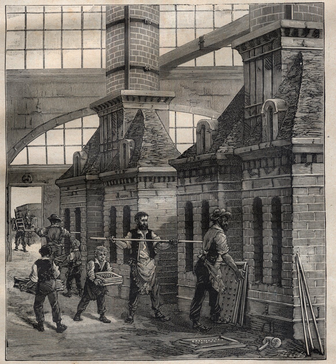 French industries: the manufacture of porcelain buttons - Engraving In La Science francaise by Unknown artist
