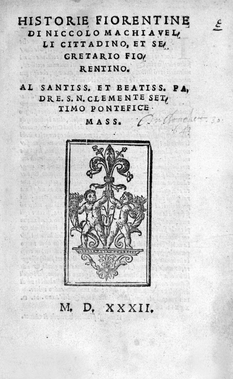 Frontispiece of Historie Fiorentine by Niccolo Machiavelli by Unknown artist