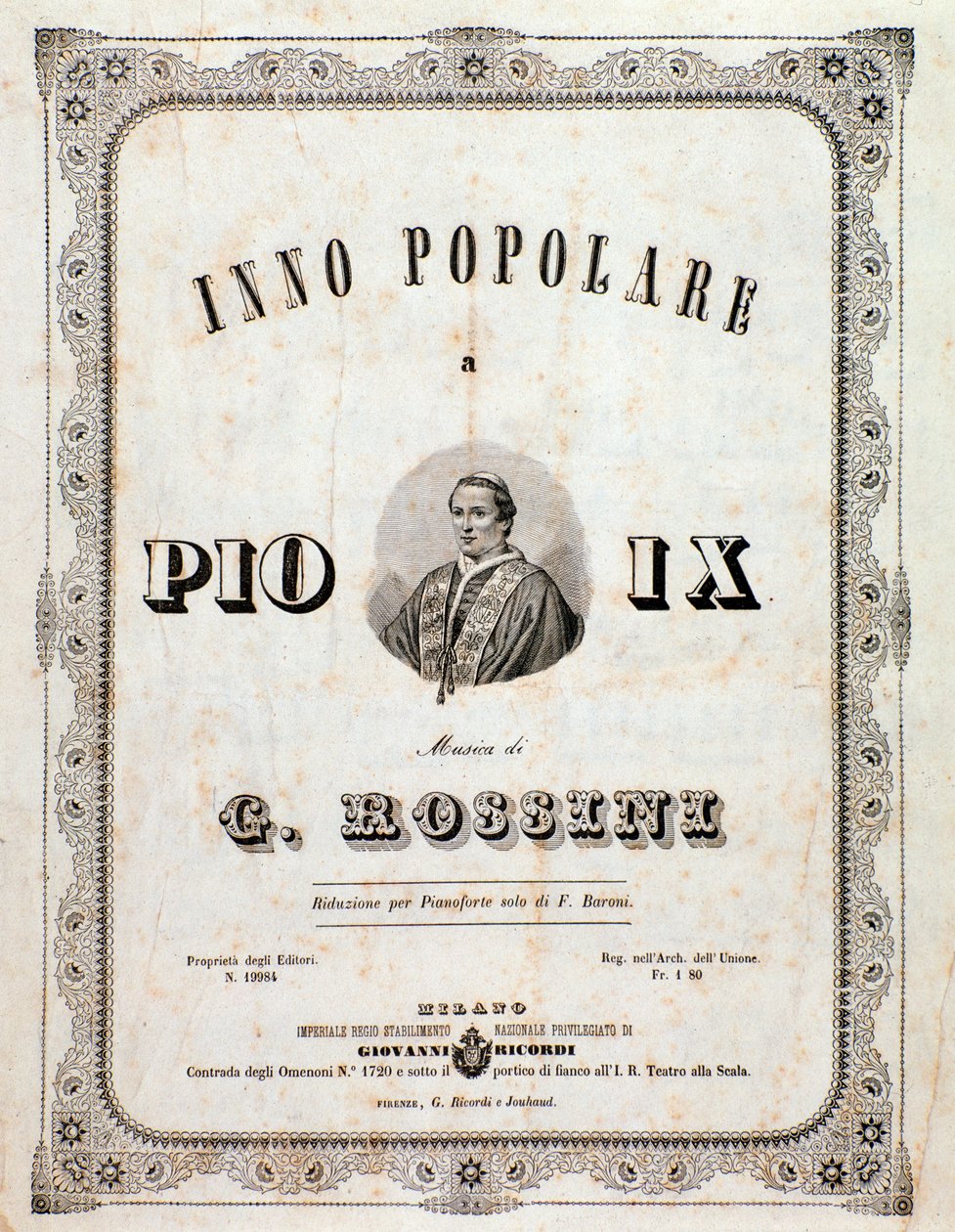 Frontispiece of musical score Popular hymn for Pius IX by Gioacchino Rossini by Unknown artist