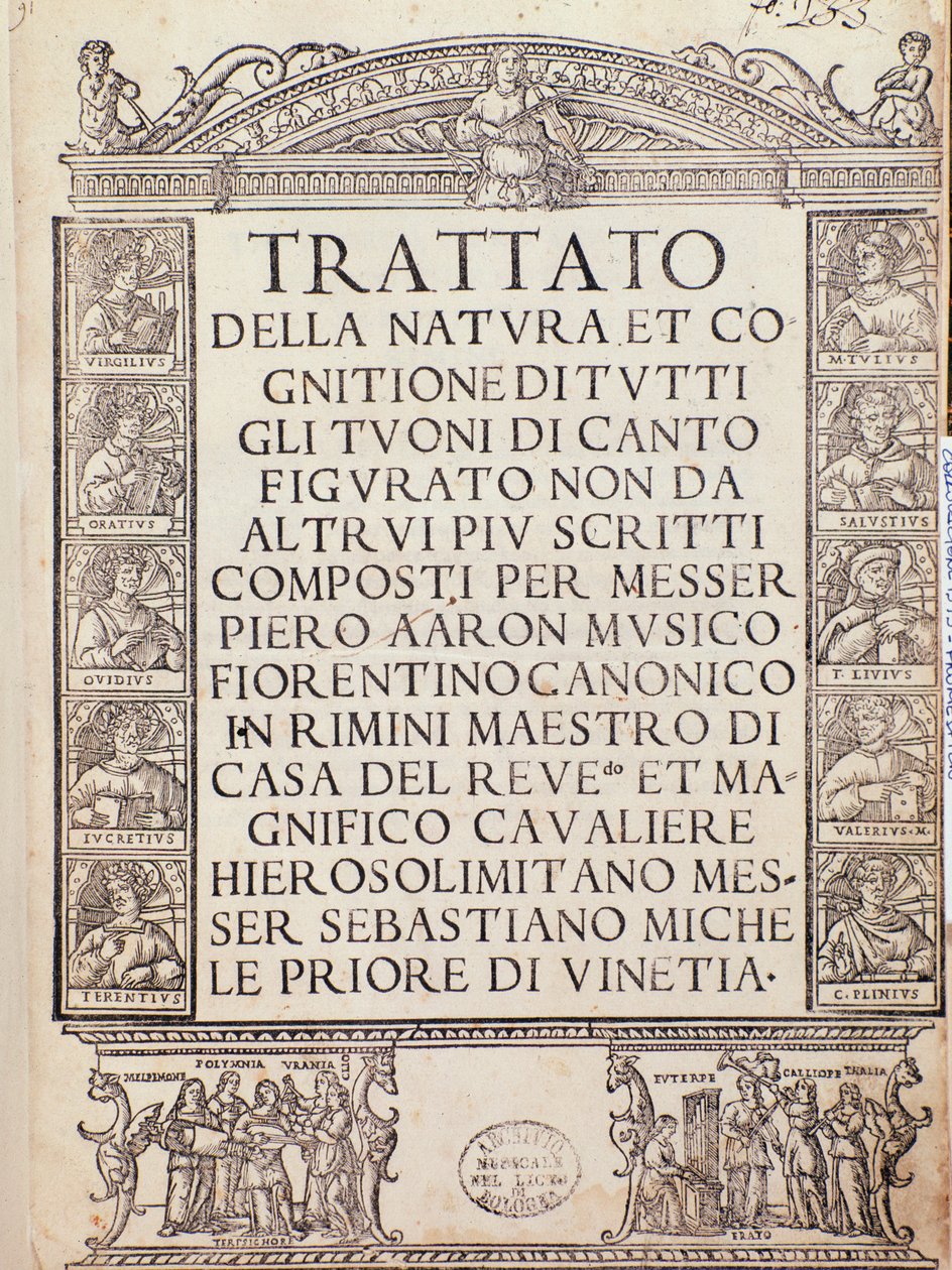Frontispiece of Trattato della natura e Cognizione di tutti gli duoni di canto figurato by Pietro Aron by Unknown artist