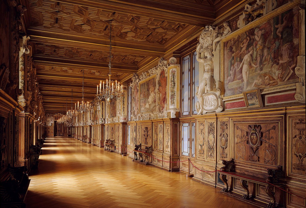 Galerie Francois I at the castle of Fontainebleau: woodwork and wall paintings made in the 16th century by Unknown artist