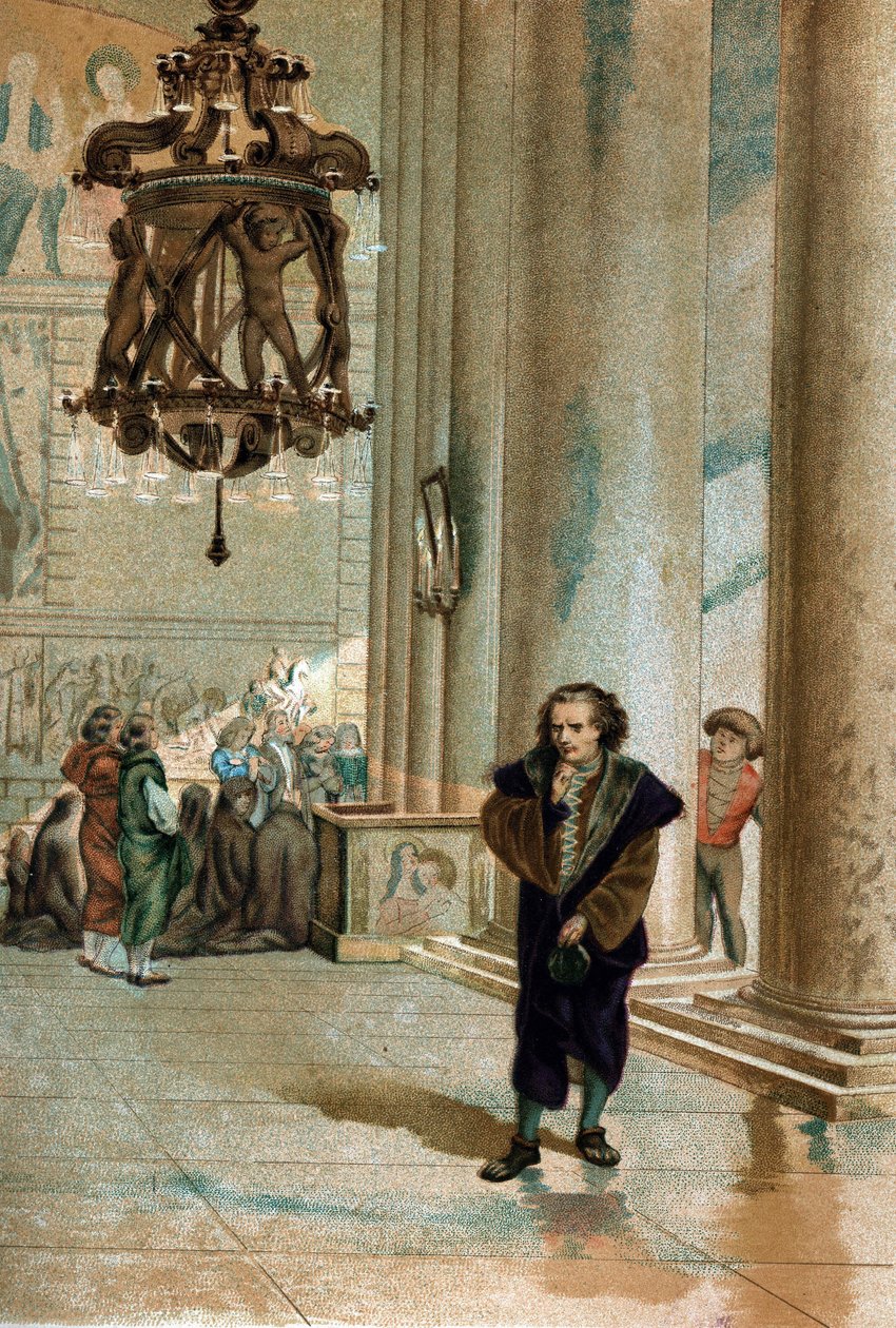 Galileo Galilei (1564 - 1642) observing the oscillation of the lamp of the Cathedral of Pisa. From 